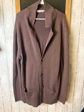 Exibit Brown 100% Cotton Made In Italy cardigan large button up front pockets